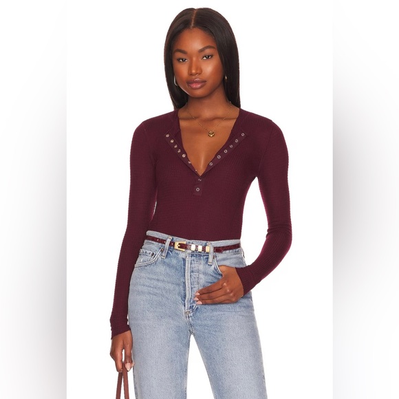 🌟FREE PEOPLE One Of The Girls Henley-Acai color - Picture 2 of 14